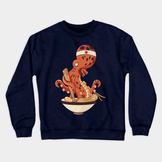 Japanese Octopus eating Ramen Crewneck Sweatshirt by tatadonets